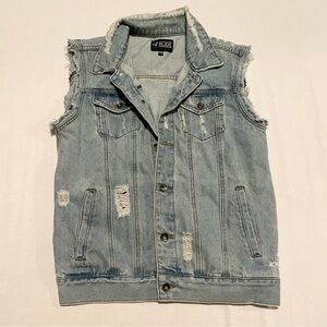 RUDE Distressed Denim Jean Vest Light Wash Medium
